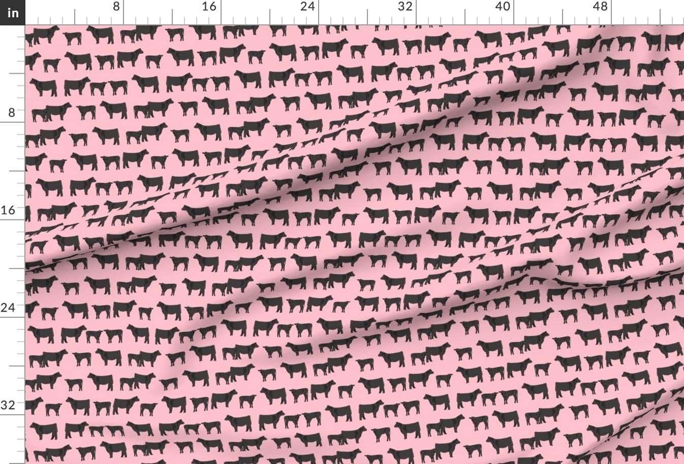 Spoonflower Fabric - Black Cattle Cow Pink Calf Cows Farm Animals Nursery Pet Portrait Printed on Upholstery Velvet Fabric Fat Quarter - Upholstery Home Decor Bottomweight Apparel