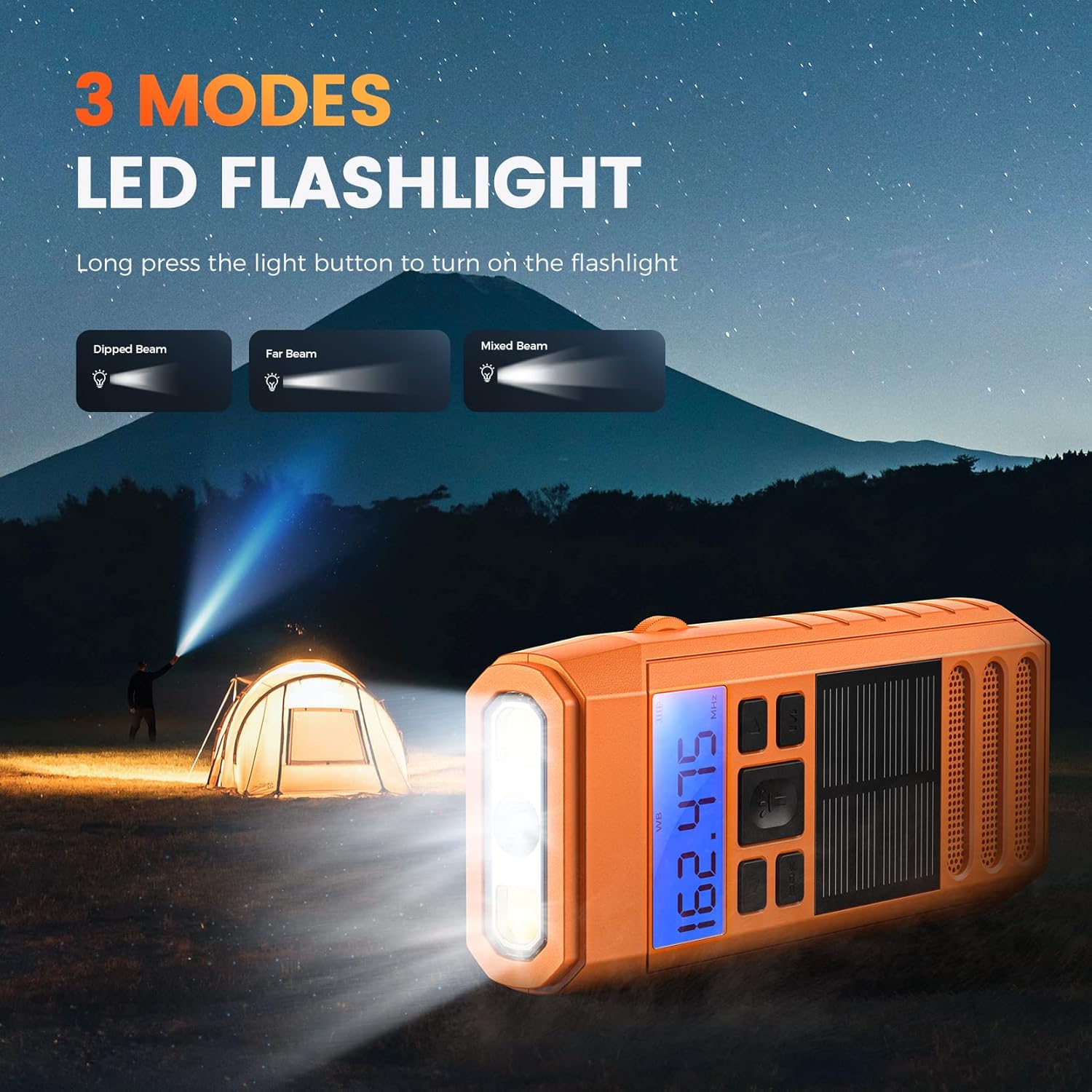 Emergency Weather Radio, 2000mAh Rechargeable Battery, LED Flashlight, Hand Crank Radio with Solar Panel, AM/FM/NOAA Alert, Power Bank/SOS Alarm/LCD Screen/Elastic Strap, Survival Kits/Camping Gear : Electronics