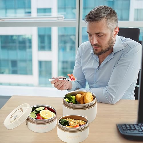 Miniatura 8 de Recipientes de almuerzo aislados portátiles, lonchera Bento de acero inoxidable caja de almuerzo para adultos con bolsa de almuerzo aislada, 4