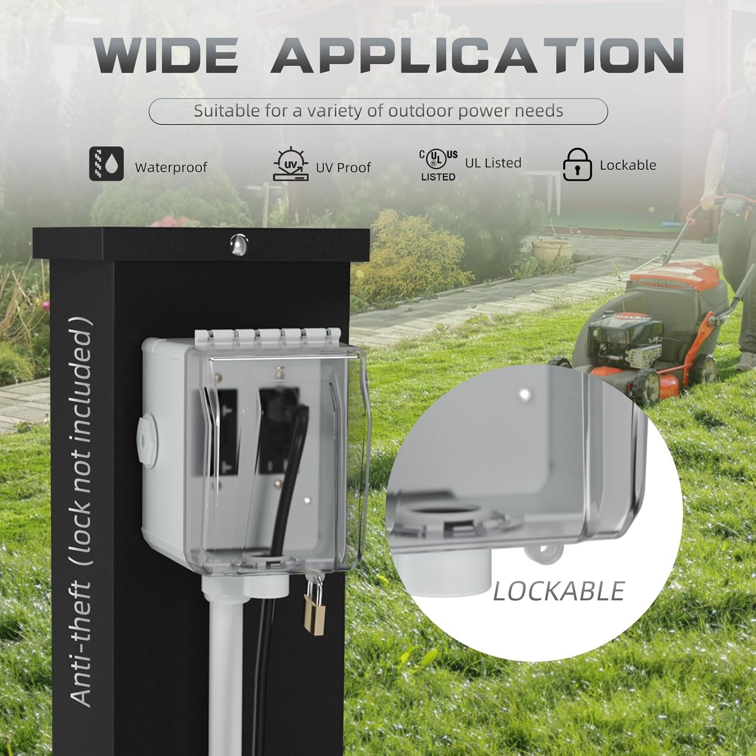 20 Amp GFCI Outdoor Electrical Outlet Box,Dual 5-20R WRTR Receptacles, IP66 Waterproof and Rustproof Housing, Weatherproof Outdoor Outlet Box for Patio, Garden, Deck.Lockable