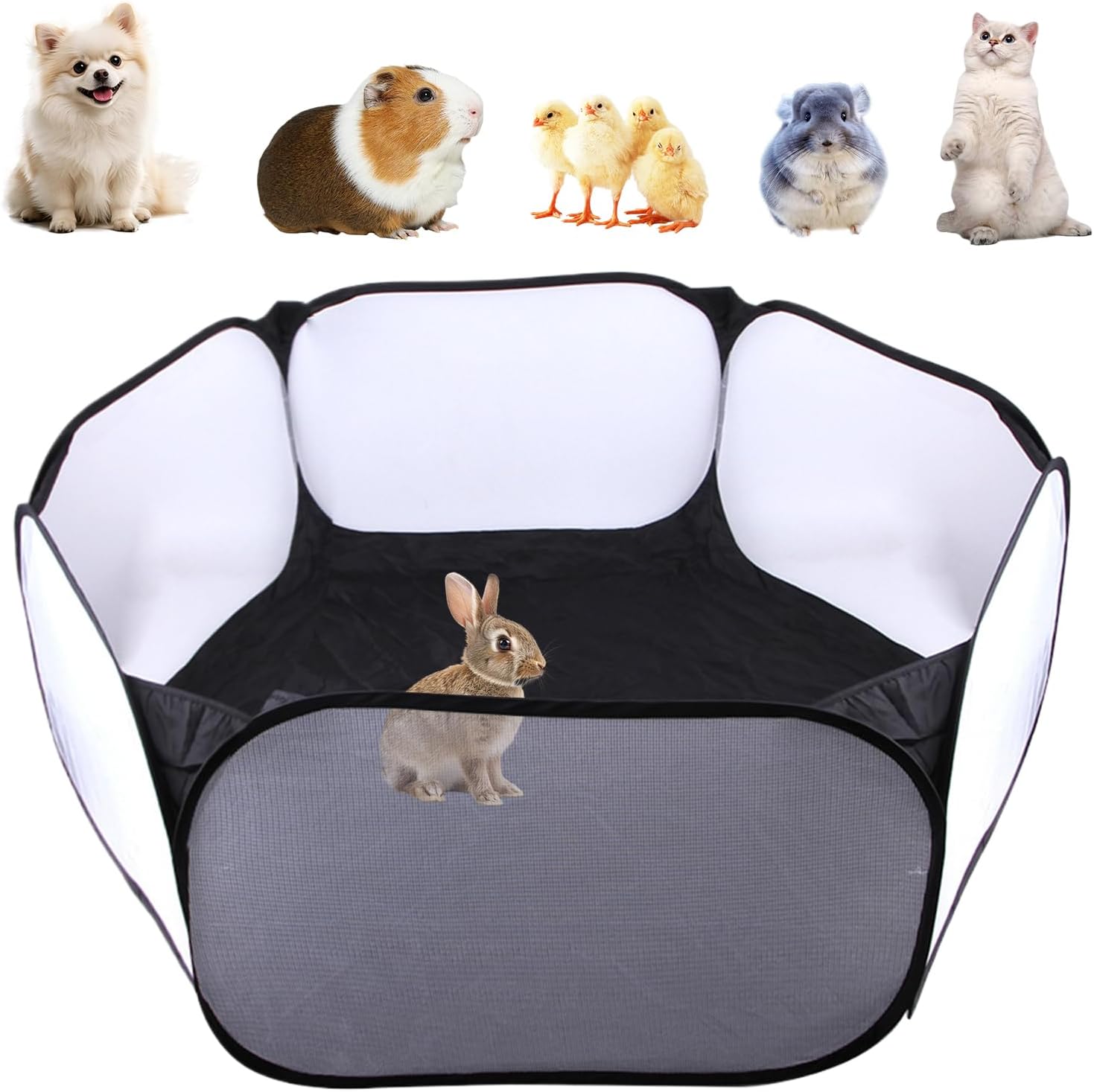 Foldable Small Animal Playpen with Waterproof Mat, 47x14.5 Inch Hamster Playpen with Pad, Indoor Dog Plaype, Mesh Portable Pet Enclosure, for Guinea Pig, Rabbit, Hamster, Chick, Cat, Dog