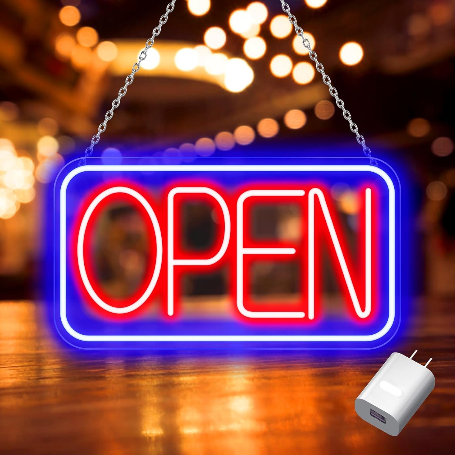 Adjustable Bright Led Neon Open Sign 16.5"X 9" Open Signs, Powered by USB with ON/OFF Switch Led Neon Open Signs for Business Storefront Window Bar Salon Cafes Restaurant Club Hotel