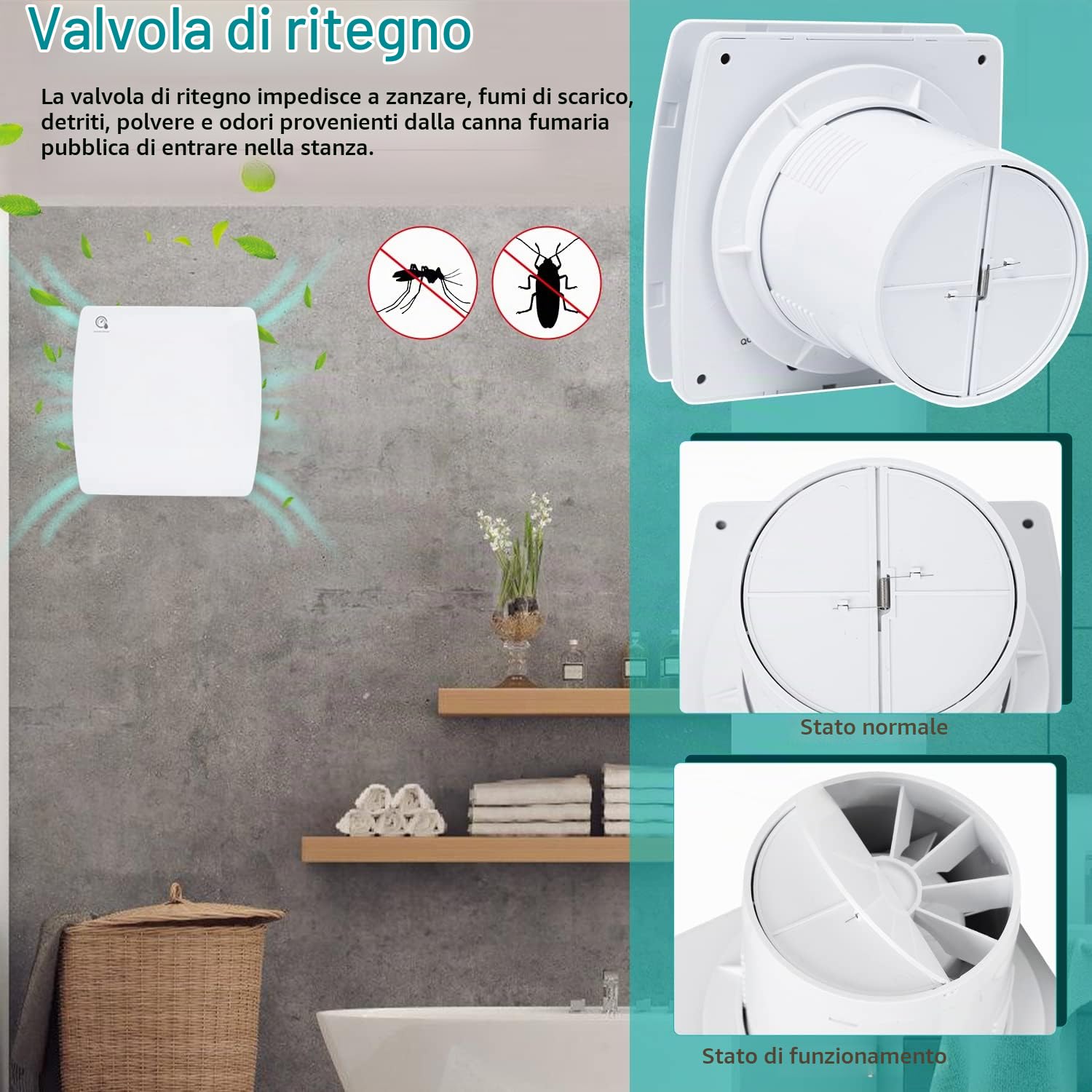 Ventilatore da Bagno 100 mm con Sensore di Umidità e Temporizzatore Antiriflusso, Aspiratore da Bagno, Funzionamento Silenzioso, Ventilatore da Soggiorno per Bagno e Cucina, Bianco