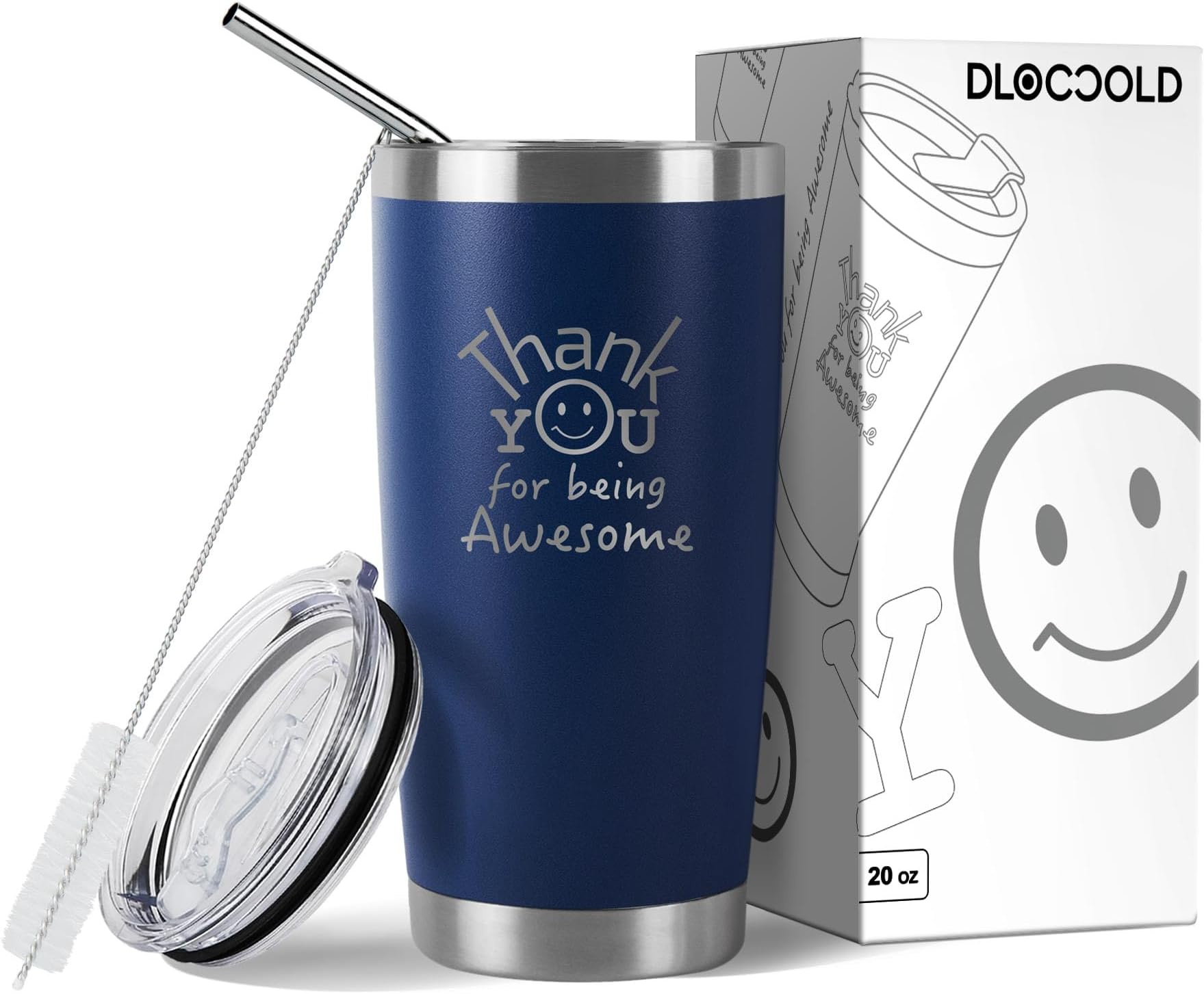 DLOCCOLDThank You for Being Awesome 20oz Tumbler, Thank You Gifts, Christmas Gifts for Coworkers, Employees, Teachers, Friends, Employee Appreciation & Administrative Day Gifts, Navy Blue