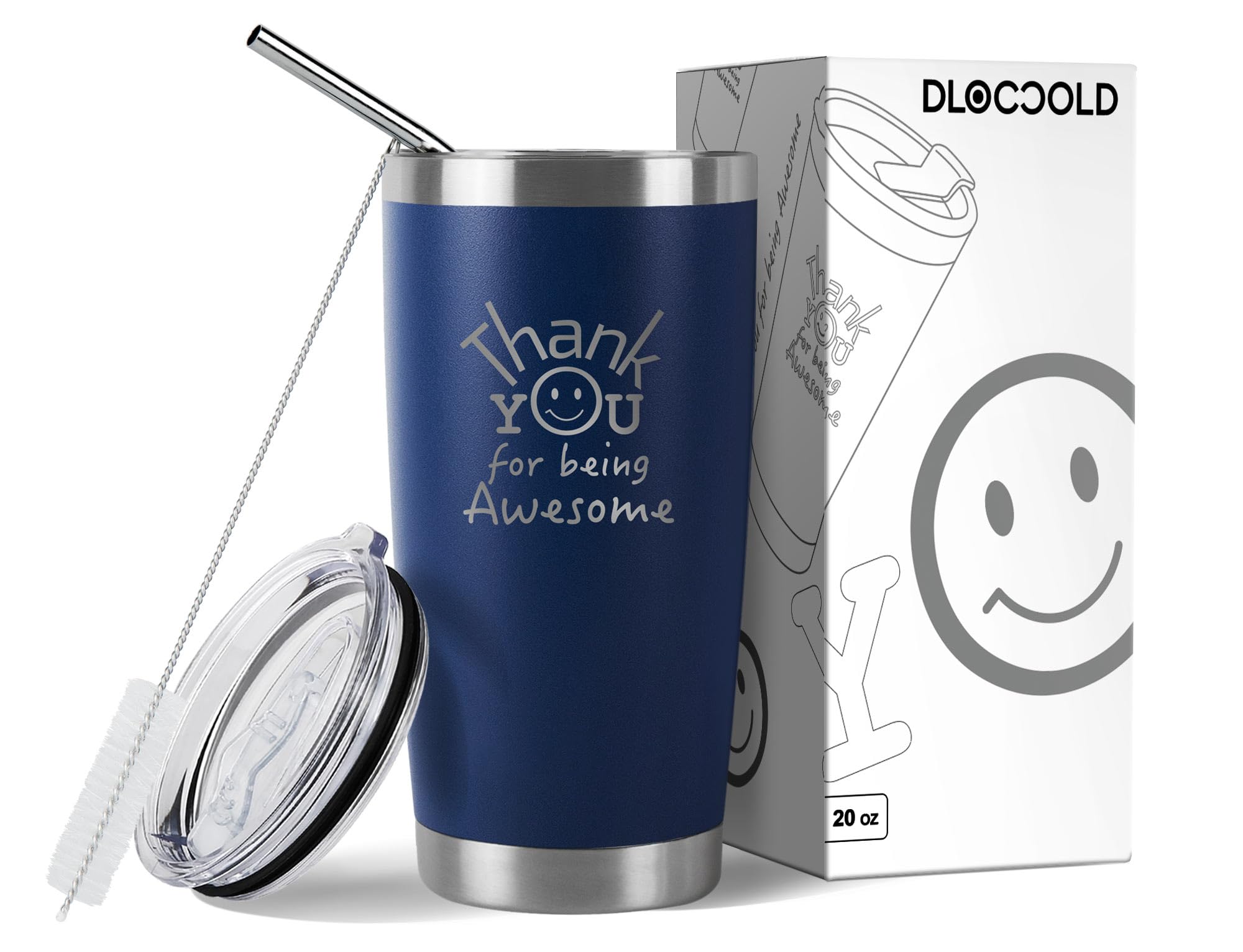 DLOCCOLDThank You for Being Awesome 20oz Tumbler, Thank You Gifts, Christmas Gifts for Coworkers, Employees, Teachers, Friends, Employee Appreciation & Administrative Day Gifts, Navy Blue