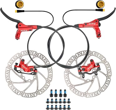 JFOYH Zoom HB876e Hydraulic eBike Brake Upgrade Kit - 4 Piston Calipers, 2/3 PIN Power-Off Sensor, Pre-filled with Mineral Oil, 160mm Brake Discs