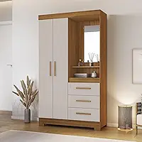 Guarda-roupa Solteiro com Espelho e 2 Portas Freijó Trend/Off White