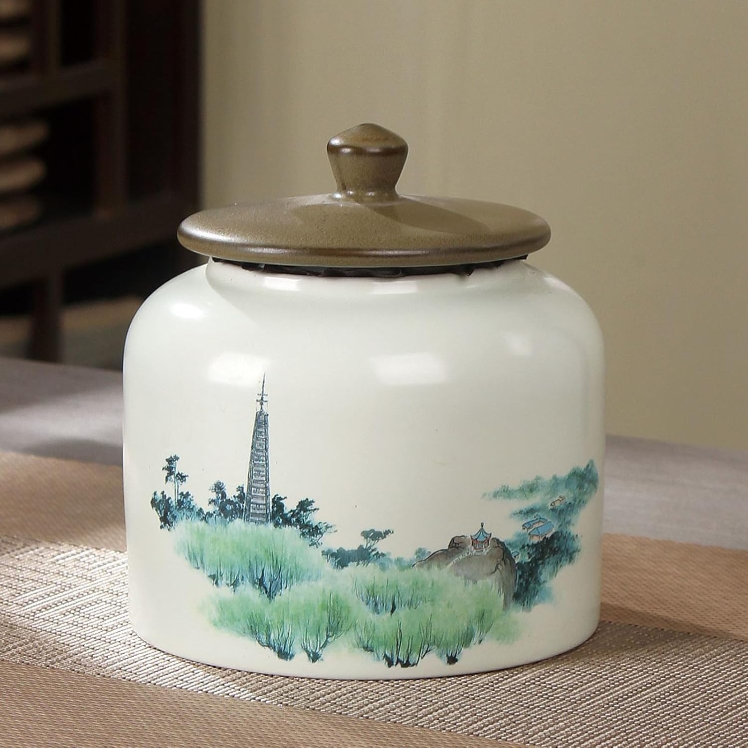 Ceramics Tea Canister, 850ml 28.9oz, Sealed Jar Antique-style Chinese Style Storage Jar