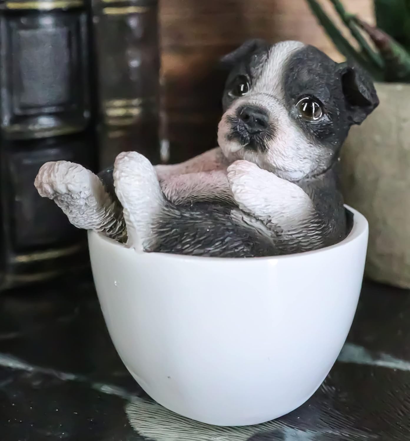 Ebros Realistic Mini Boston Terrier Teacup Statue 2.5" Tall