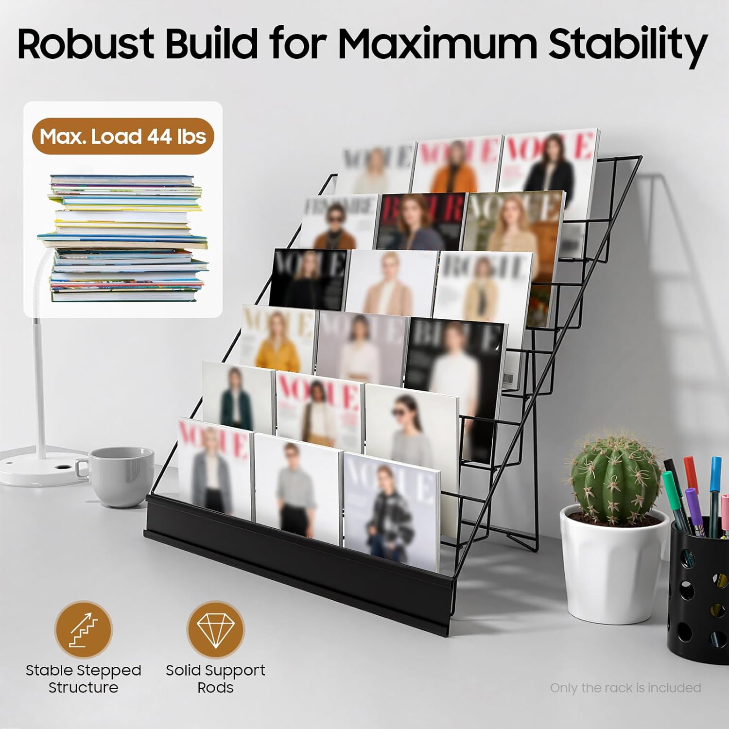 Book Display Rack, 6 Tier Wire Countertop Rack, Tabletop Magazine Display Racks, Wide Wire Magazine Rack, Comic Book, Book Signing Rack,for Library Classroom Picture Literature Brochure