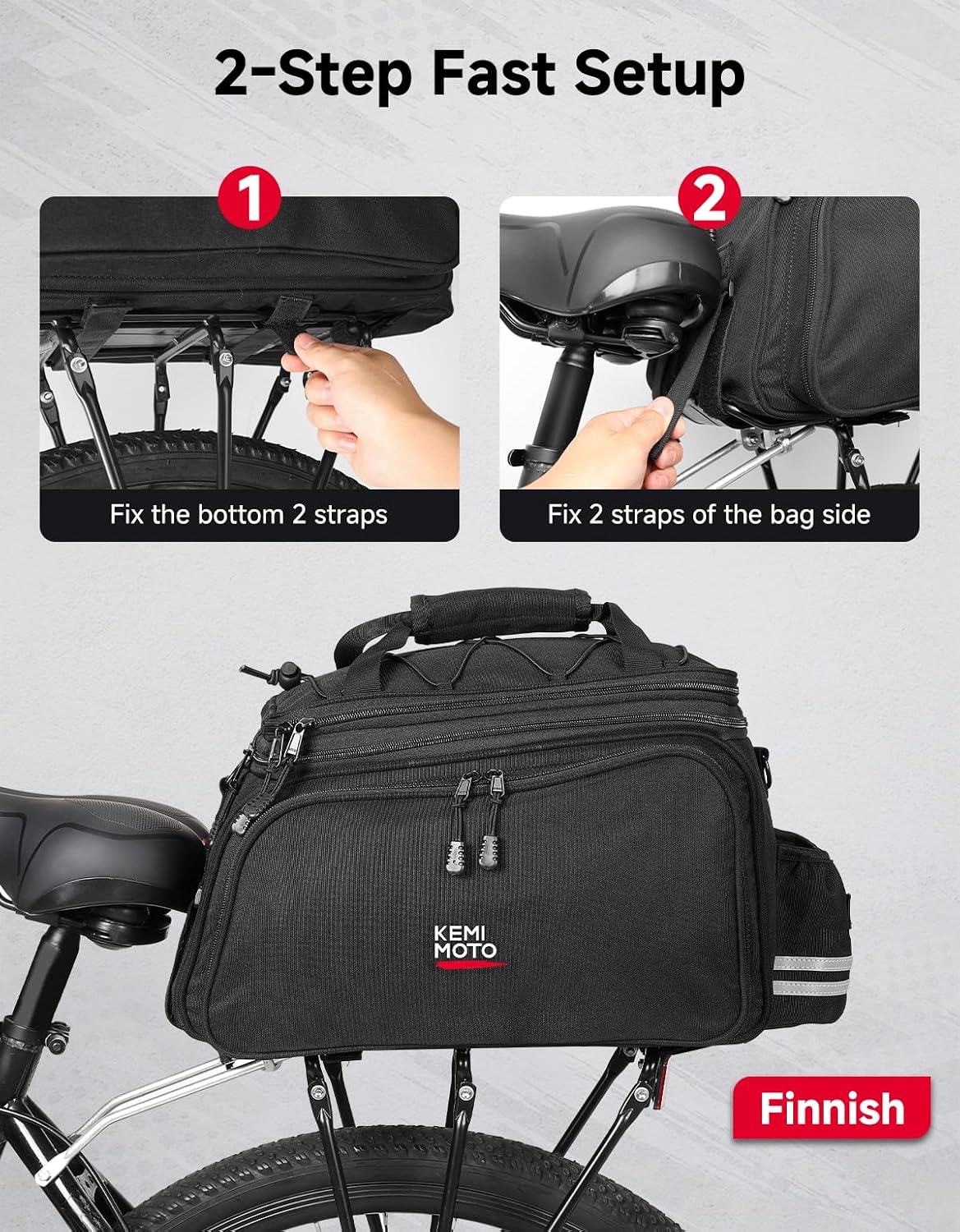 KEMIMOTO Bike Rack Bag, Expandable 40L Bicycle Rear Rack Trunk Pannier Bag | with Waterproof Rain Cover, Detachable Shoulder Strap, Universal Fit for Ebike, MTB Commuter Bike Travel Cycling Accessories