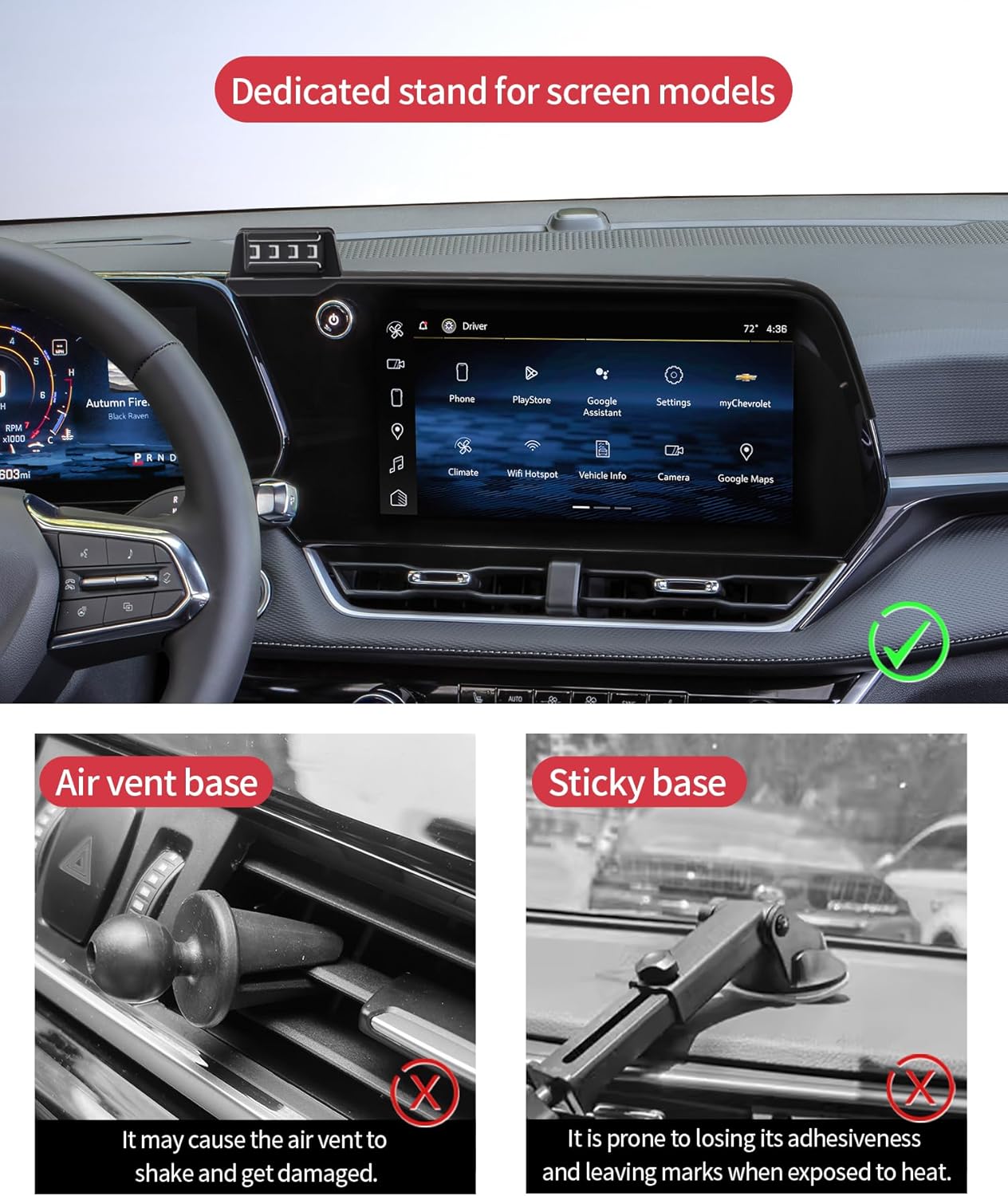 Wireless Charging car Phone Holder for Chevrolet Equinox 2025 2026 Accessories 11.3 inch Screen Fixed Clip,360° Rotation car Phone Mount Compatible with MagSafe