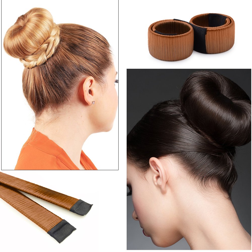 2 Pack French Twist Hair Bun Maker | Easy Snap Hair Styling Tool for Ballet Bun, Updo & French Twist | Flexible Non-Slip Hair Accessories for Women & Girls (Light Brown)