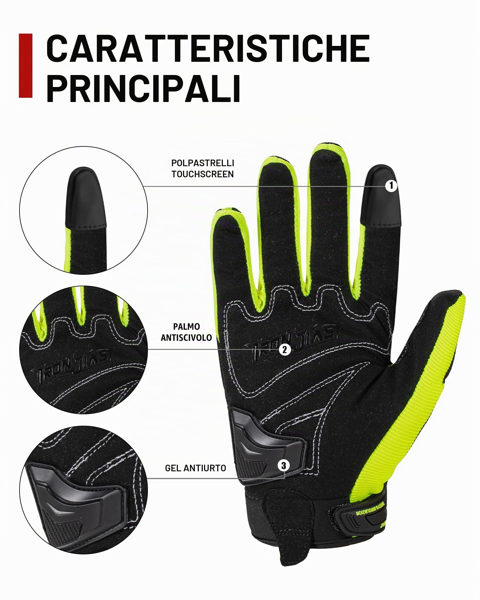 BORLENI Guanti da Moto per Guanti da Touch Screen per Uomo Donna, Traspiranti, da Corsa Fuoristrada, Guanti da Moto, Protezioni per Le Dita, Guanti da Guida