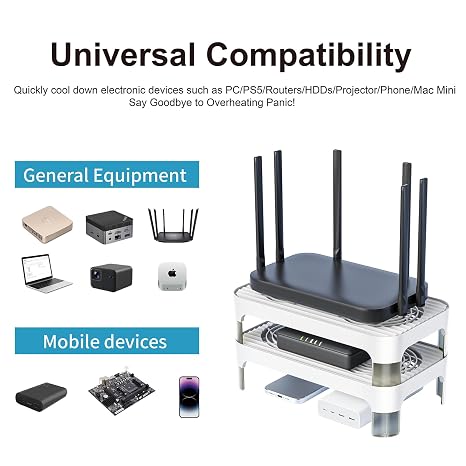X4-V2 静音USB冷却ファン、高速デュアル140mm USB PCファン 3速コントローラー付き、ルーター、ノートパソコン、ミニPC、レシーバー、DVR、プレイステーション、Xbox、コンピューターキャビネット用の積み重ね可能な冷却設計。
