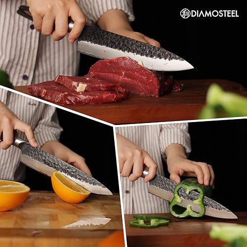 Miniatura 7 de Cuchillo de chef  Cuchillo de cocina profesional de 8 pulgadas  Hoja de óxido negro martillado japonés 9CR18MOV de acero inoxidable de alto carbono