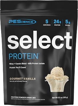 PEScience Select Protein Powder, Gourmet Vanilla, 5 Servings | Whey and Casein Blend, Gluten Free, Lean Protein Powder, Low Calorie, Low Carb, Keto Friendly, 24g Protein