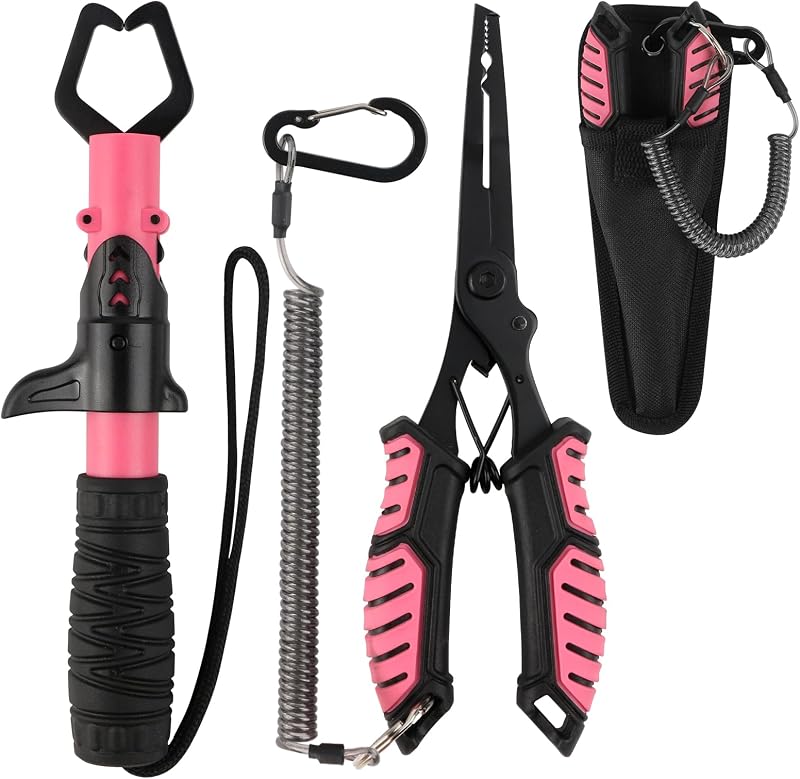 mouhike Fishing Pliers Fish Lip Gripper Fishing Tool Kit for Men Women | Saltwater Multifunctional Fishing Line Cutter Hook Remover with Lanyard Sheath Fly Ice Pliers Fishing Gear Fishermen Gift