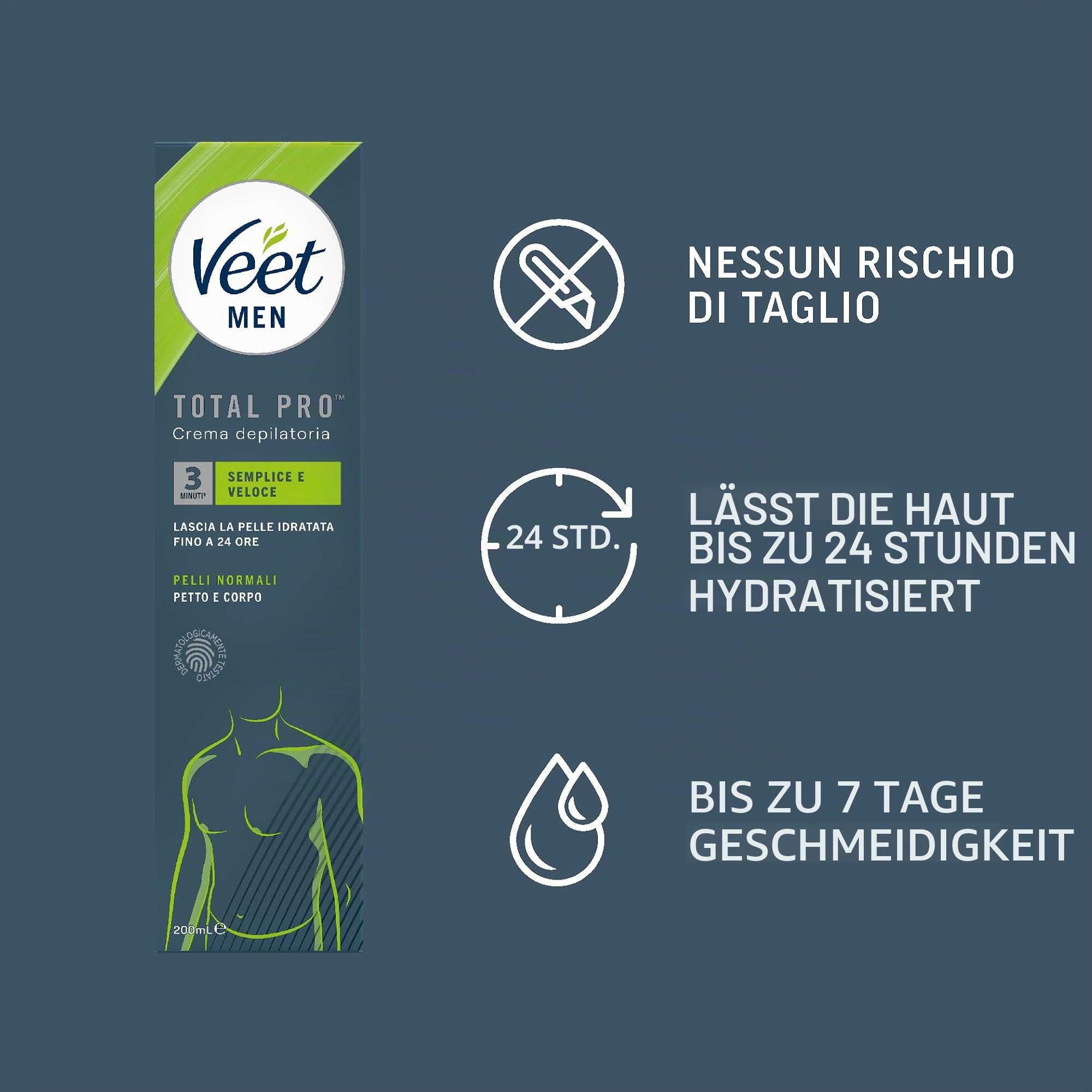 Veet Men, Haarentfernungscreme für Herren, für Brust, Beine und Arme, 5 x 200 ml