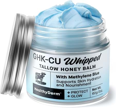 RONKIE GHK-Cu Peptide Cream for Face: Blue Beef Tallow Moisturizer with Copper Peptides Methylene Blue Gentle and Safe for Dry Sensitive Mature Skin 2oz