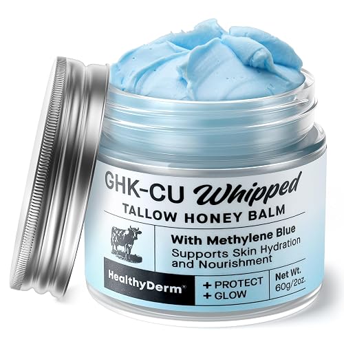 HealthyDerm Copper Peptides GHK-Cu Beef Tallow for Skin: Blue Balm with Methylene Blue, Manuka Honey & Vitamin E – Natural Face and Body Moisturizer for Mature, Dry & Sensitive Skin – 2oz - 2 Fl Oz (Pack of 1)