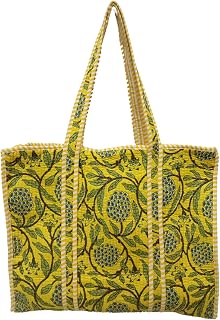 CRAFT KALA 100% Cotton Women Quilted Tote Bag Reversible Shopping Bag & Grocery Bags Stylish Travel Bag Gift for Her Women