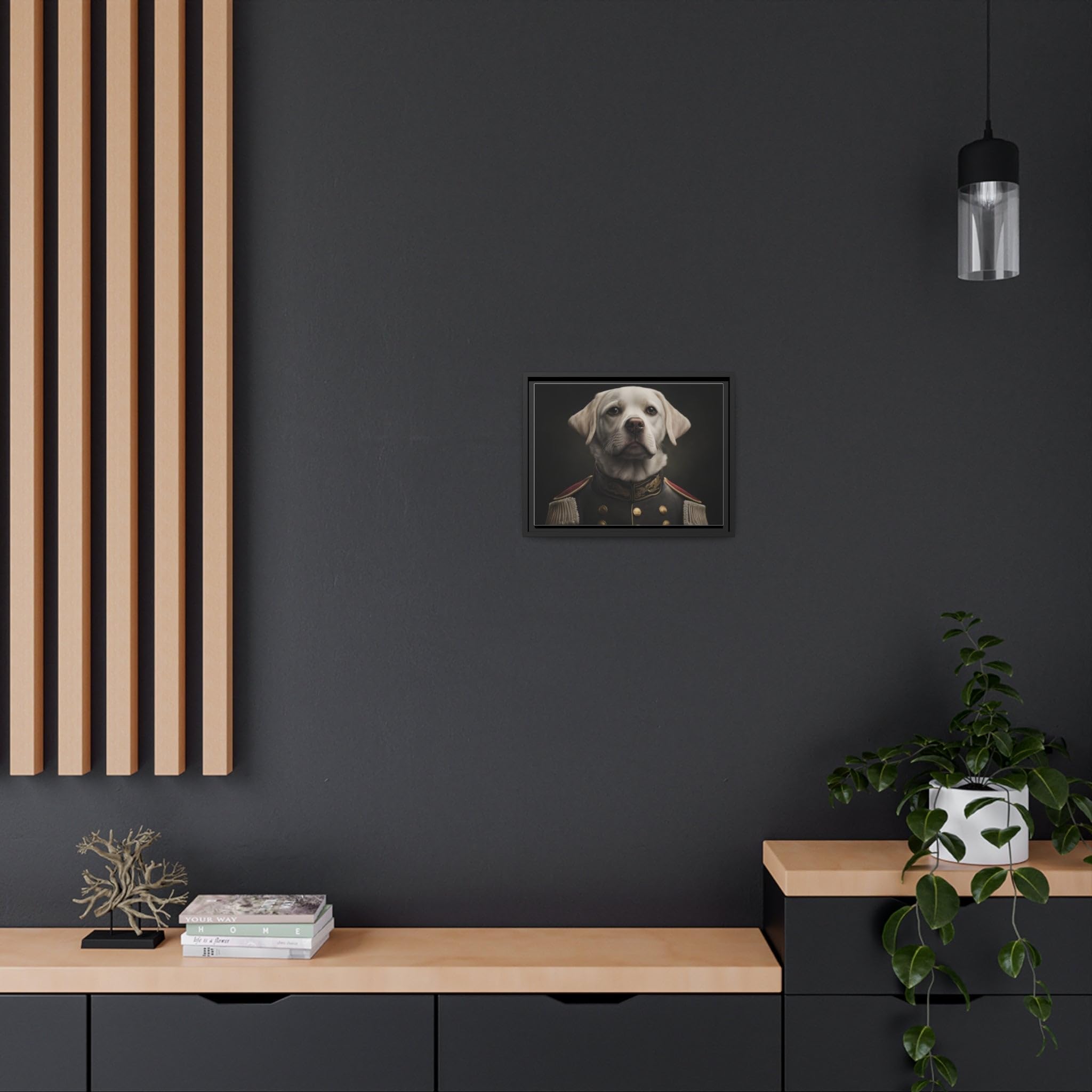 General Wiggles: The White Lab in a Civil War Uniform Matte Canvas, Black Frame 1.25'' Depth 16″ x 12″ (Horizontal) / Black / 1.25"