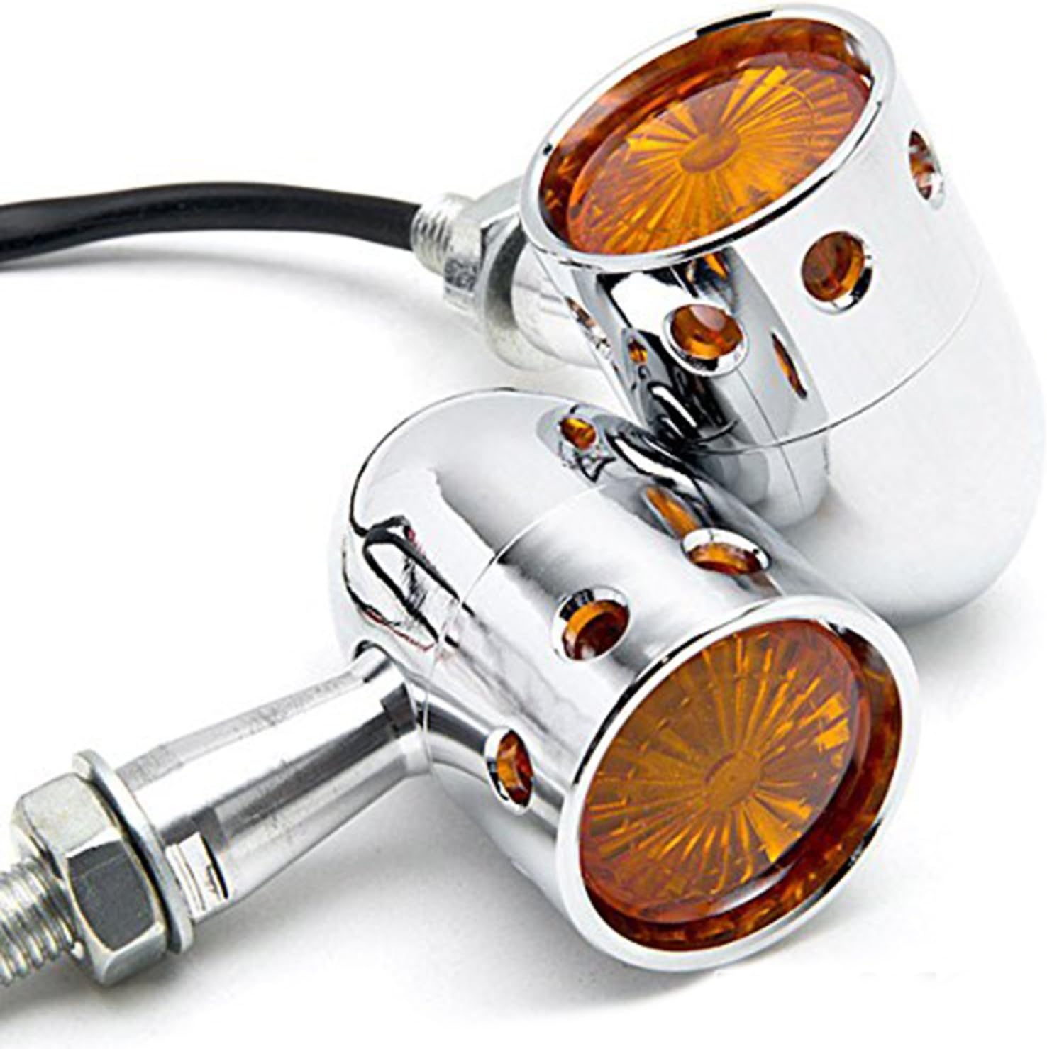 Motorcycle Turn Signals Blinker Lights Amber Lens for Softail Springer Heritage Classic a Pair (Chrome)