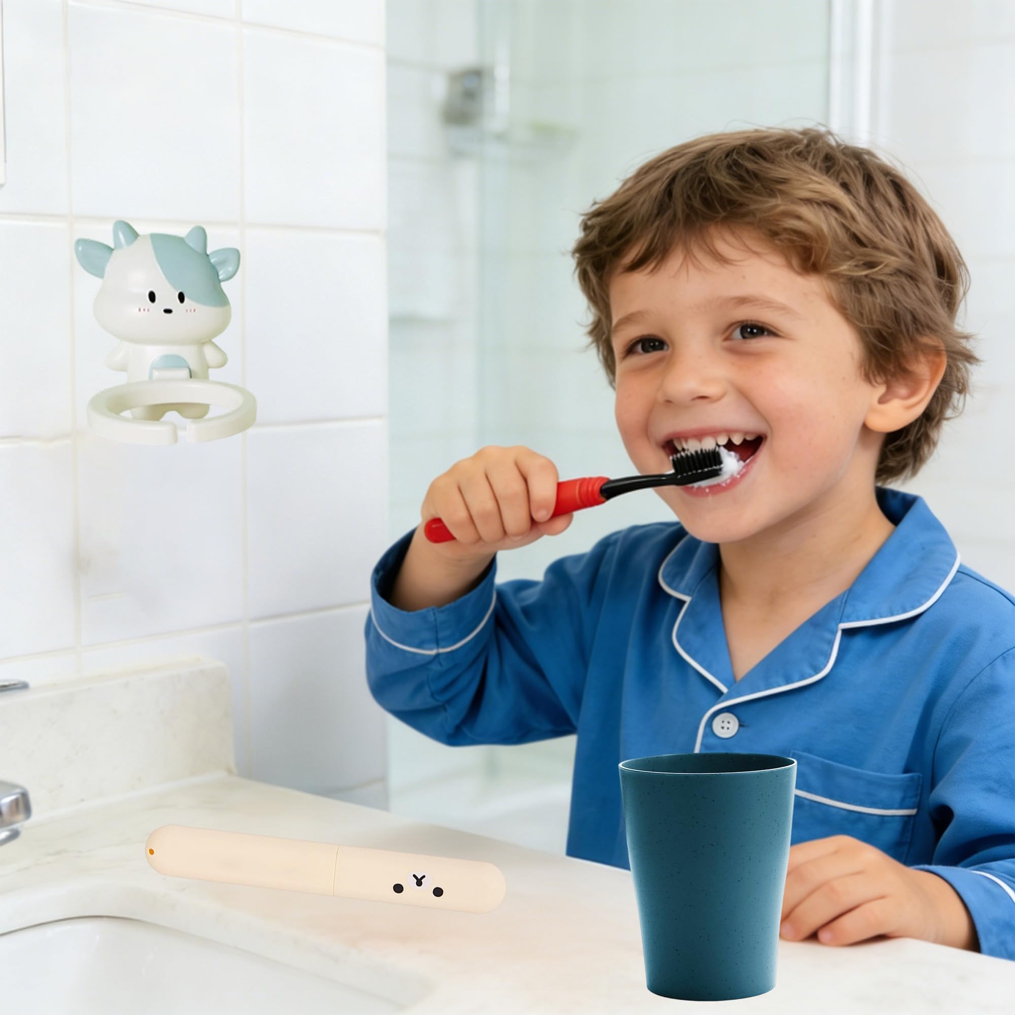 Porte-brosse à Dents Avec Ventouse, Famille Heureuse, Sablier De Dessin Animé, Portraits De Classification, Support De Rangement Pour Kit De Salle De Bain