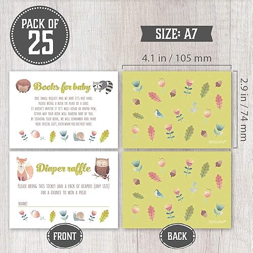 Miniatura 4 de Un juego de 25 invitaciones para baby shower, boletos para sorteo de pañales y tarjetas de solicitud de libro de baby shower con sobres.