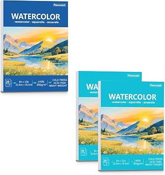 Pacocoast 9"x12" Watercolor Paper - Pack of 2 Teal, 40 Sheets & Pacocoast 9"x12" Watercolor Paper Blue, 20 Sheets