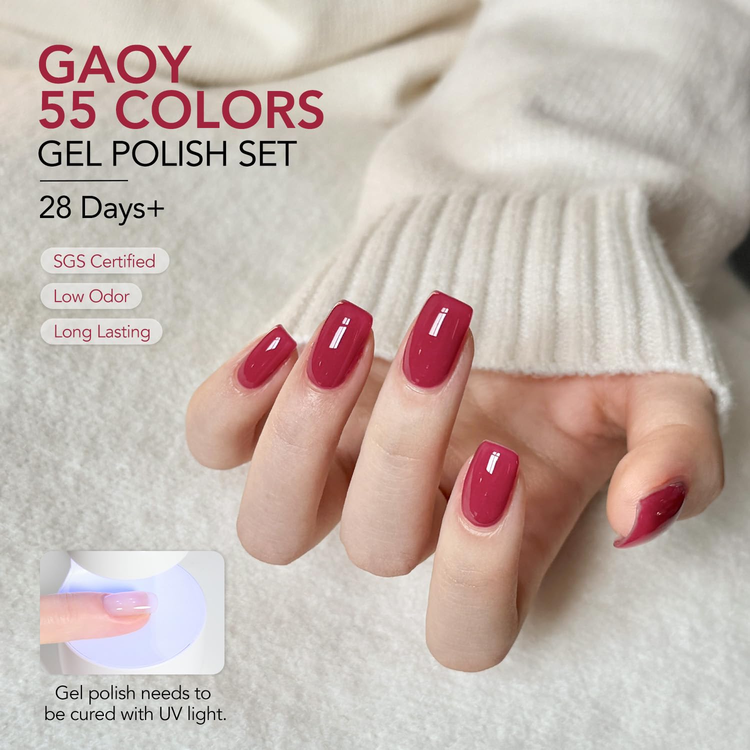 GAOY 60 Pcs Gel Nail Polish Set, 55 Colors All Season Gel Polish Kit Red Nude Black White Green with 5 Pcs Soak off Base Glossy Matte Glitter Top Coat & Builder for Nail Art DIY Manicure at Home
