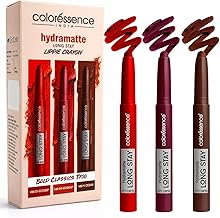 Coloressence Hydra Matte Lip Crayon Lipstick, Bold Classics Trio, Combo Set of 3 Shades | Long Lasting | Matte Finish | Hydrating Formula | Smudgeproof | Sweatproof | Rich Coverage