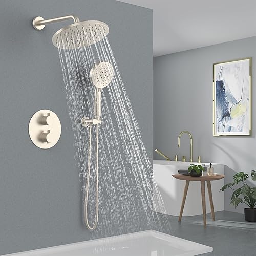 Miniatura 186 de IRIBER - Sistema de ducha de lluvia con cabezal de ducha fijo y de mano de alta presión cepillado níquel,Oro cepillado,Cromado,Oro rosa