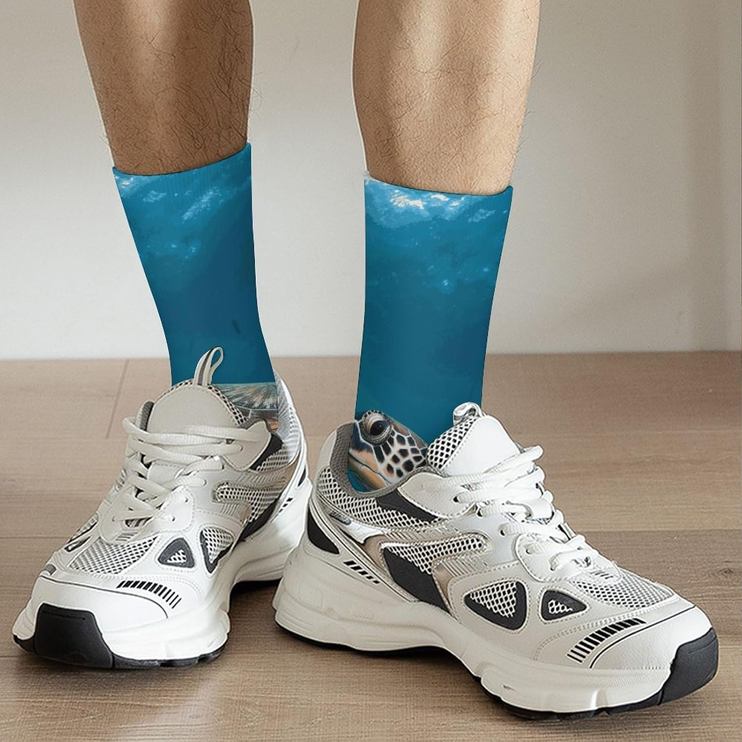 Mid-Calf Socks for Unisex, Casual Long Sea Turtle Sock for Running, Elastic Crew Socks for Work