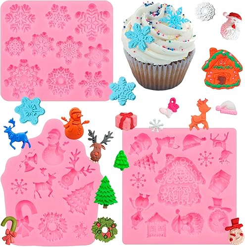 Moldes de silicona con forma de copo de nieve, copos de nieve de Navidad, moldes de cocina para hornear para decoración de pasteles, dulces,