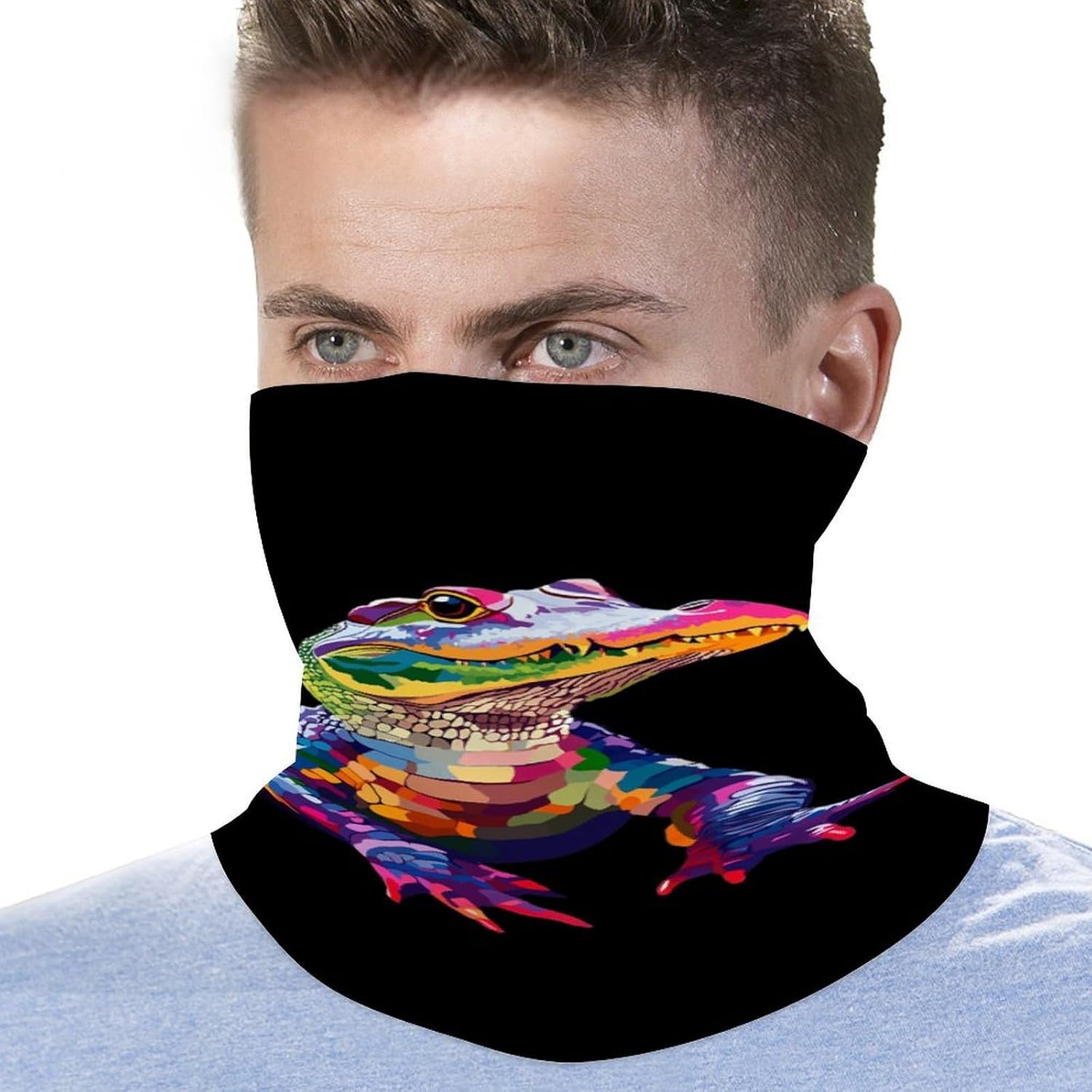Colorful Psychedelic Crocodile Face Cover Neck Gaiters for Men Women Sun Protection Mask Scarf Hiking Bandana