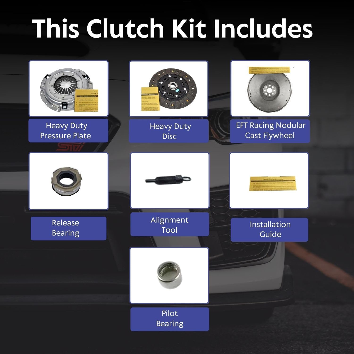 EFT HD Clutch Kit with OEM Nodular Cast Flywheel For Subaru Impreza Forester Legacy Outback - Includes EFT Racing Heavy Duty Pressure Plate & Organic Disc - Comes with 12 Month Brand Warranty