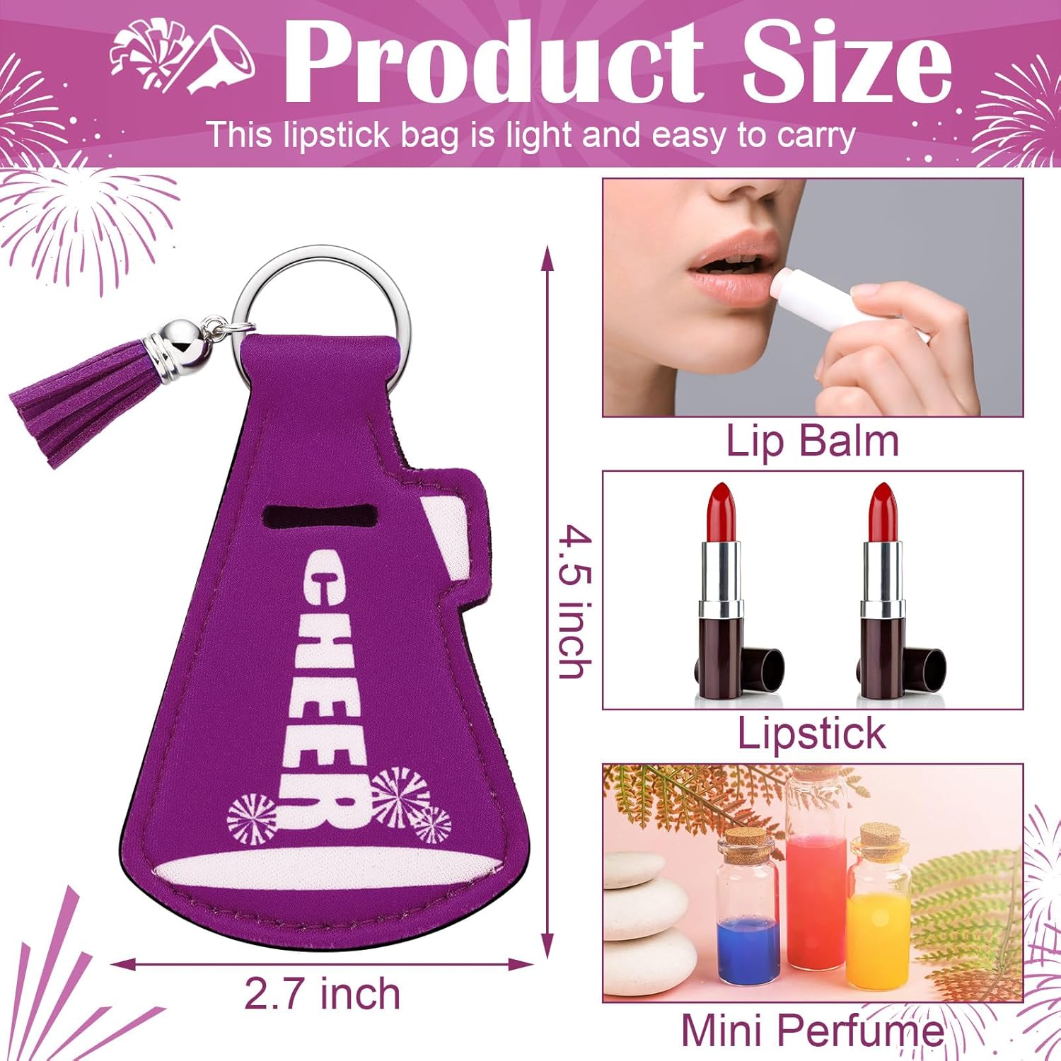 20 Pcs Cheer Gifts Bulk Cheerleader Team Gift Lip Balm Holder with Tassel Keychains Set for Valentines Team Gift - Image 2