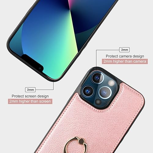 Miniatura 8 de Folosu Funda compatible con iPhone 13 Pro con tarjetero, rotación de 360, soporte de anillo de dedo con función atril, protección RFID, bloqueo