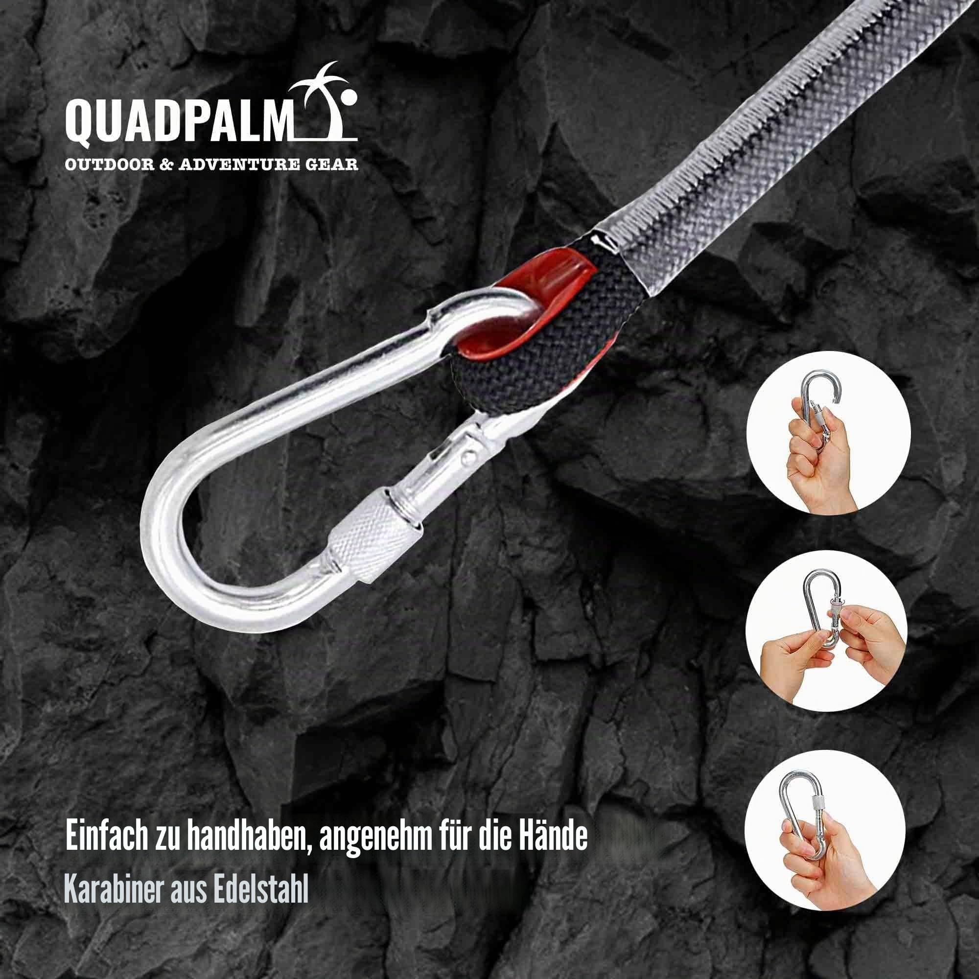 Grappling Haken mit 10m Seil - Multifunktionaler QUADPALM Greiferhaken - 4 Edelstahl Klappkrallen - Heavy Duty - Outdoor Camping Wandern Baum Felsen Bergsteigen Ausrüstung