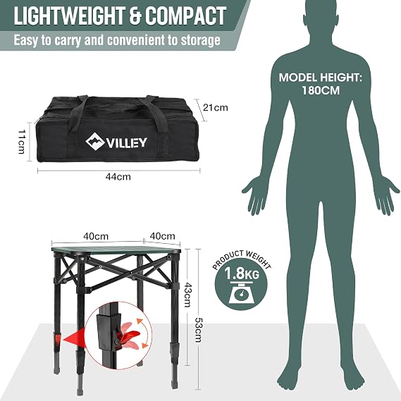 VILLEY Folding Camping Table, Lightweight Aluminium Portable Table (Small)