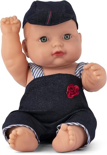 EL FIGO Soft Feel Squishy Cute Little Rubber Doll for Kids (Jean Dress Rotatable Legs Arms with Removable Clothes Set 31 cm)