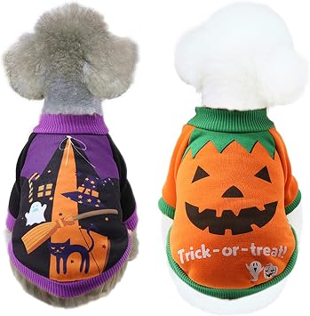 2 Pack Halloween Dog Shirts Clothes for Small Dogs, Puppy Knitwear Dog Sweater Soft Warm Pet Clothes Apparel Costumes for Chihuahua Boys Girls X-Large9-11lb