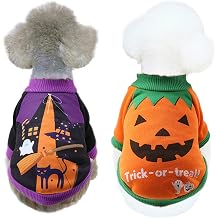 2 Pack Halloween Dog Shirts Clothes for Small Dogs, Puppy Knitwear Dog Sweater Soft Warm Pet Clothes Apparel Costumes for Chihuahua Boys Girls X-Large9-11lb
