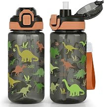 Children's Water Bottle with Straw for Girls Boys 600 ml Leak-Proof Dinosaur | Kids Water Bottle with Safe Lock, BPA Free for School and Sports