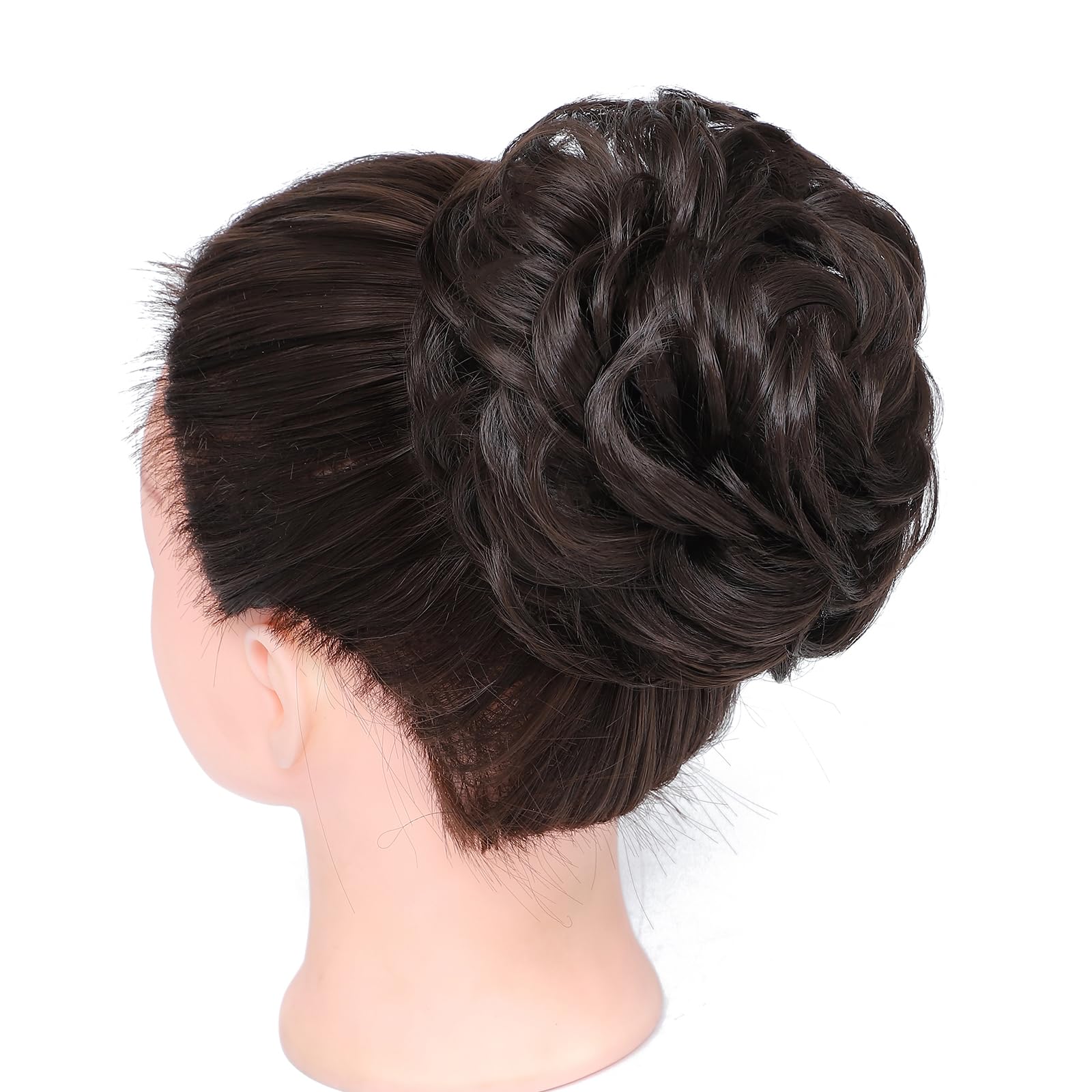 BUYOGET Messy Bun Hair Pieces For Women Hair Bun Extension Updo Curly Messy Bun Donut Hair Chignons Scrunchie Chocolate Brown - Image 3