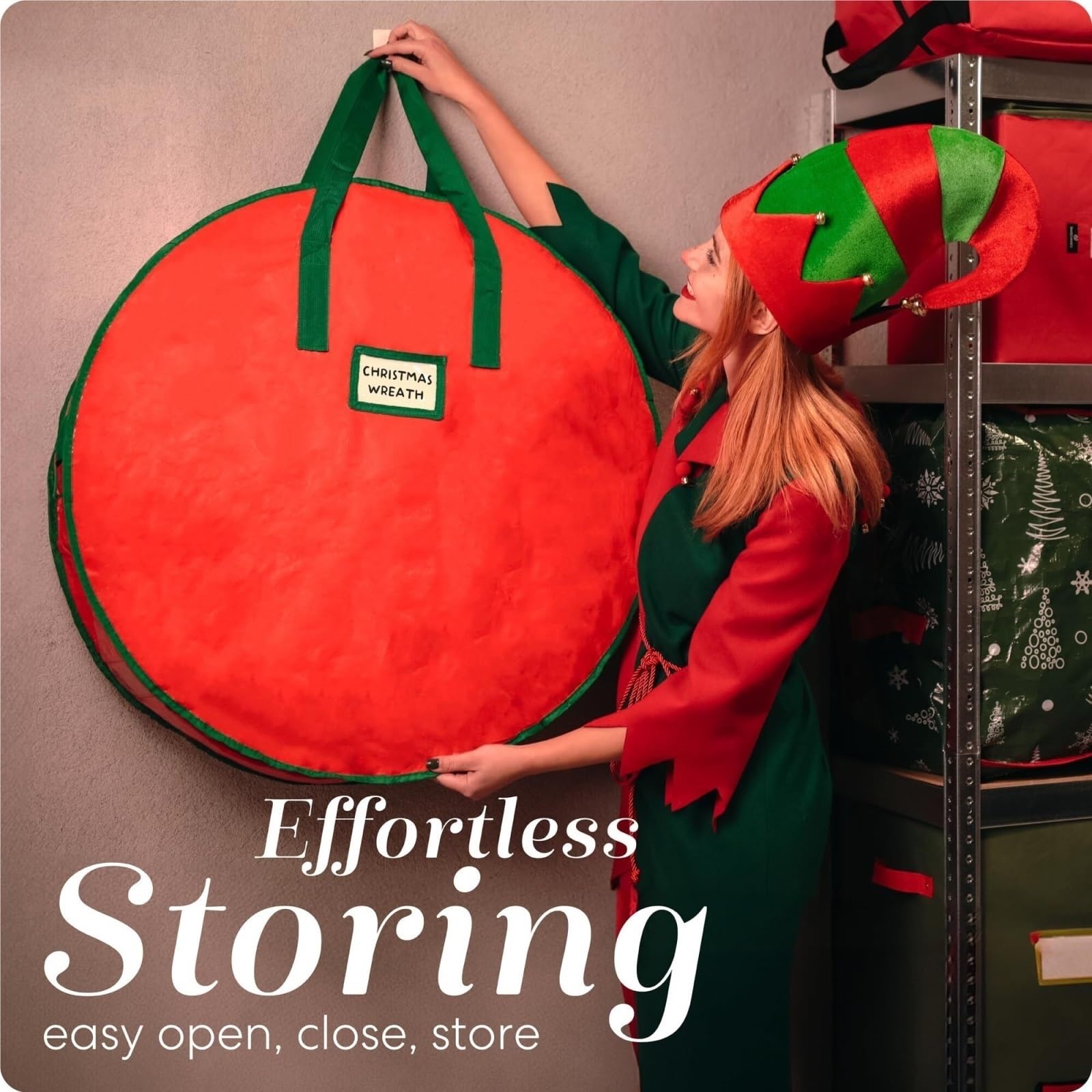 Aufbewahrungstasche für künstlicher Weihnachtskranz-Aufbewahrungstasche Mit Griff, Wasserdichtes Stoffmaterial Reißverschluss Weihnachtsbaum Tasche(91cm)