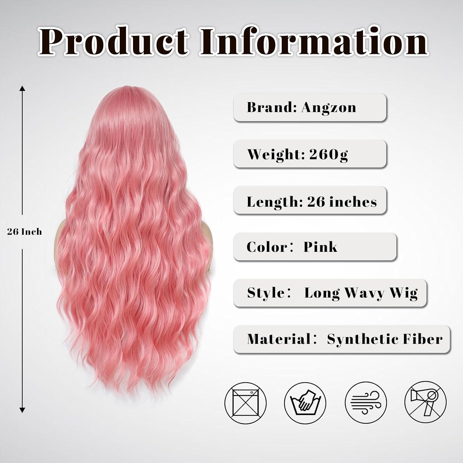 Light Pink Wig 26 Inch Long Wavy Wig for Women - Heat Resistant Synthetic Hair Middle Part Curly Wig Natural Look for Daily Party Cosplay Costume Use