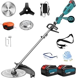 Akku Rasentrimmer mit 2 x 4.0Ah Batterien, 4-in-1 Elektrischer Akku Motorsense & Rasentrimmer Rasen, 950W Bürstenloser Motor, Akku Freischneider für Rasenschneiden und Garten,Blau